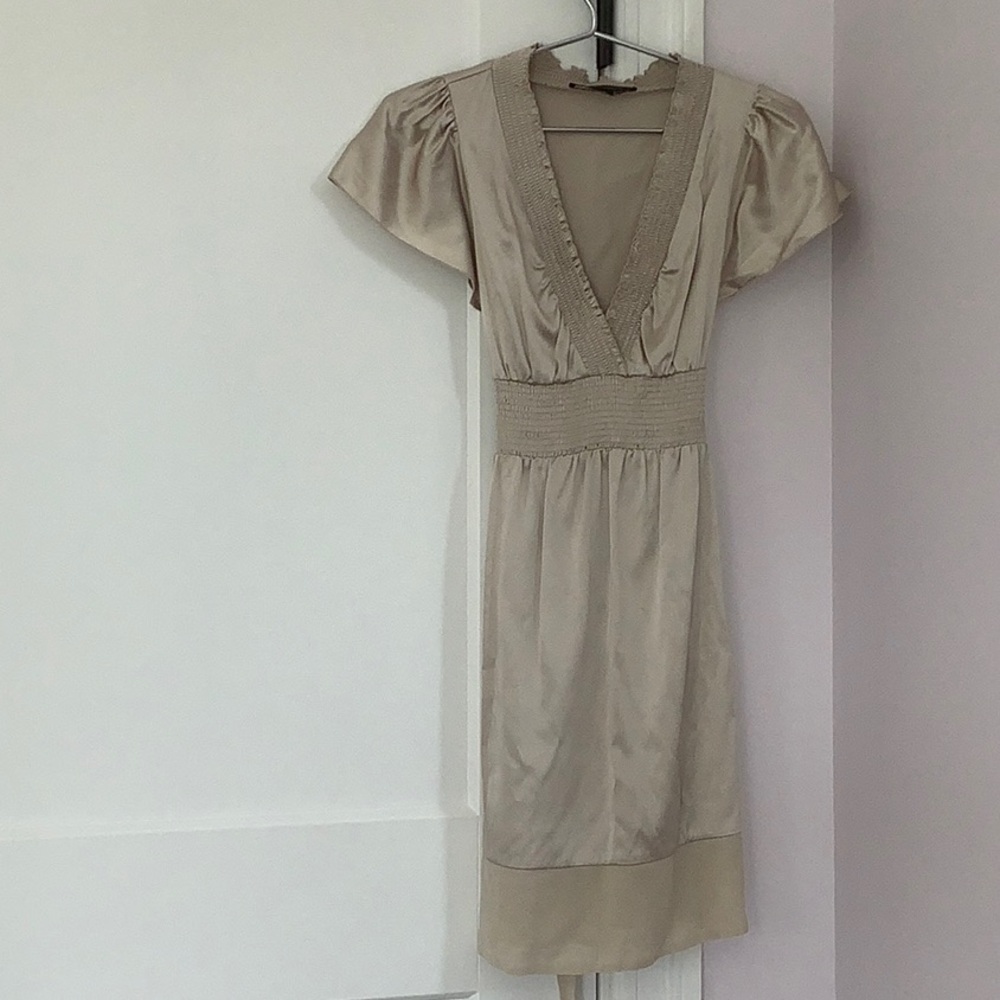 BCBGMaxAzria Cream Midi Dress with Timeless Elegance